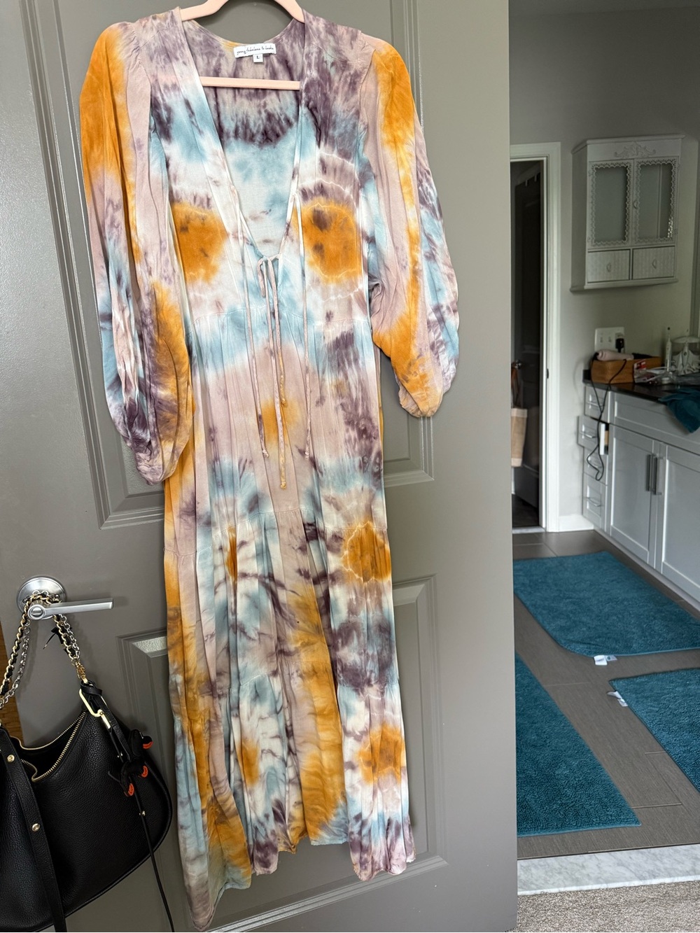 Young Fabulous & Broke Tie-Dye Maxi Dress in Mustard, Teal & Mauve